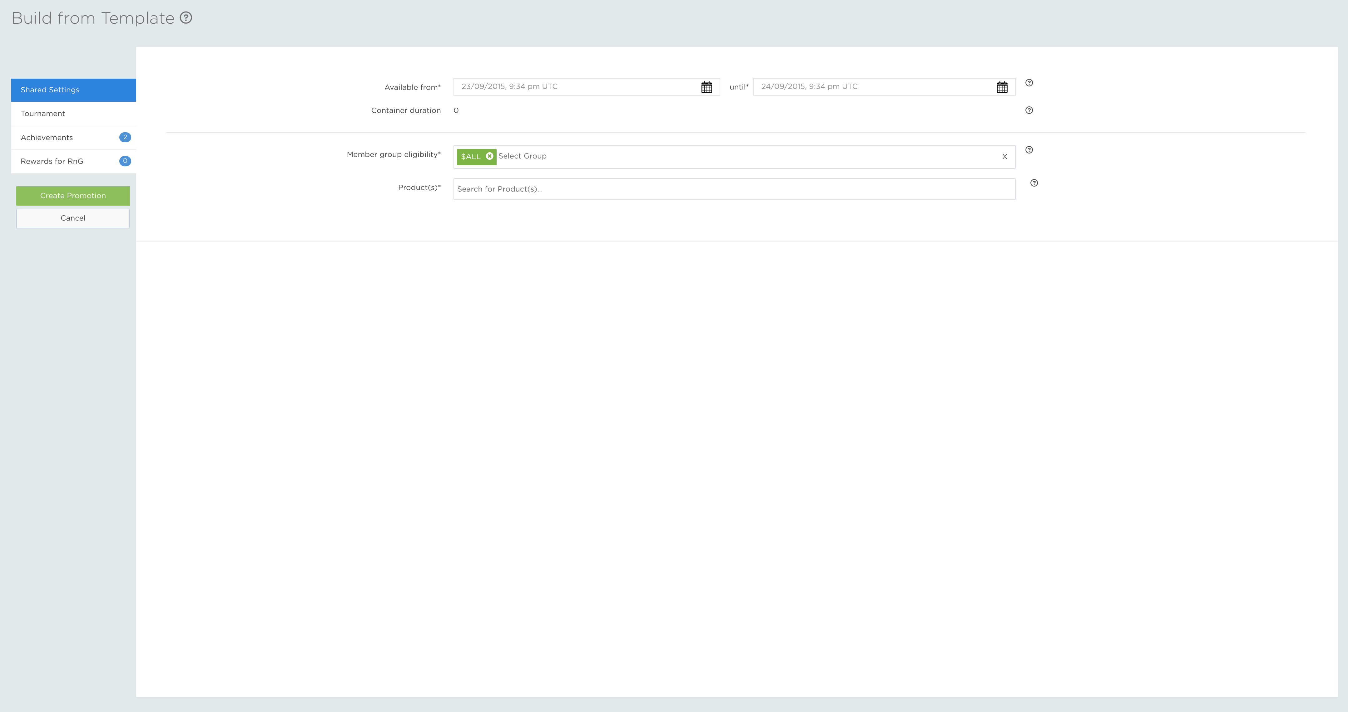 Flow Template Shared Settings tab